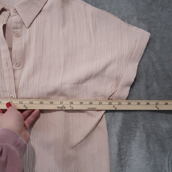 Zeagoo Shirt Womens L Cream Blouse Button Down Collared Short Sleeve Cuffed Hem - Picture 8 of 12